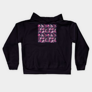 Ara Parrot Tropical Leaves Pink on Dark Blue Kids Hoodie